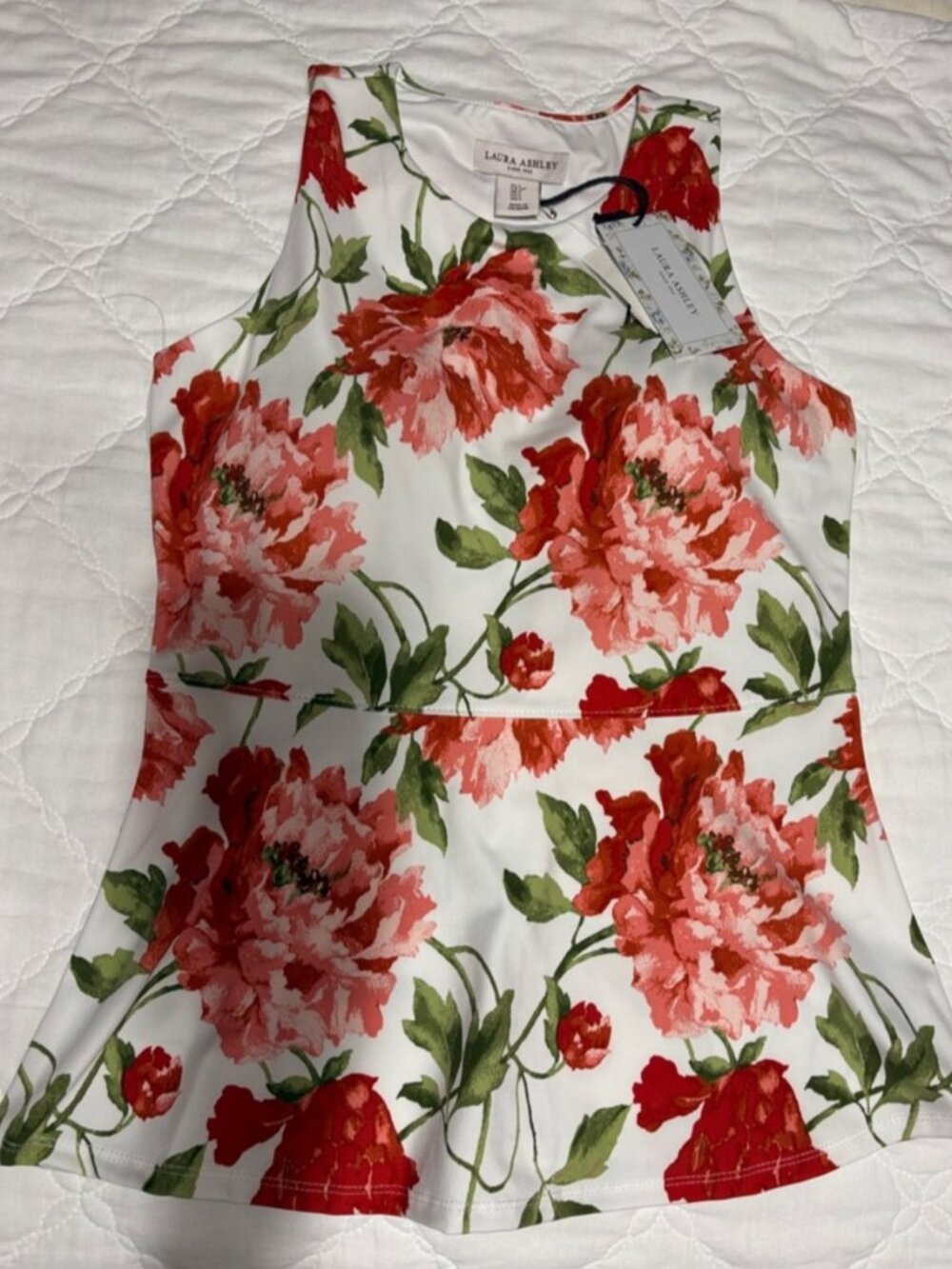 White Tank with Red Floral Print